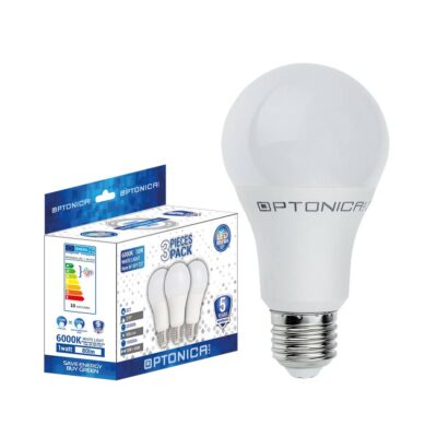 LED Plastic Bulb 3 Pieces Pack E27 A60 5 Years Warranty 12W White light