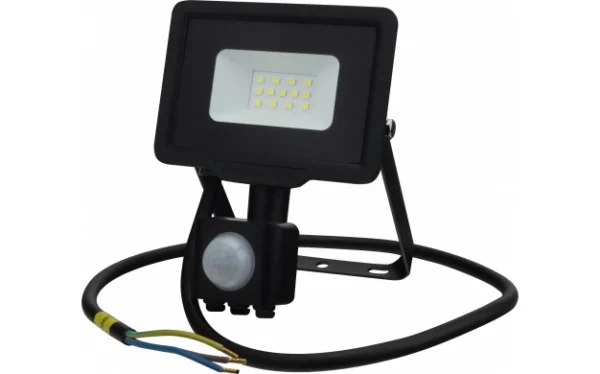 LED SMD FLOODLIGHT BLACK 10W 800LM AC220-265V 120° IP65 2700K 70CM CABLE – WITH SENSOR