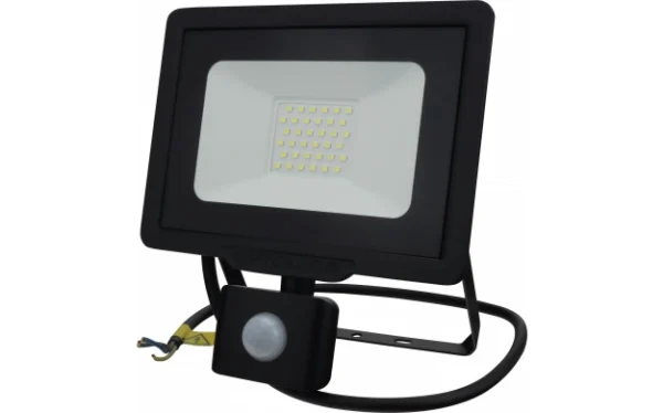 LED SMD FLOODLIGHT BLACK 30W 800LM AC220-265V 120° IP65 2700K 70CM CABLE – WITH SENSOR